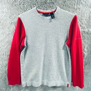 DKNY Jeans Men's Long Sleeve Sweater Grey/Red Small